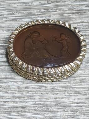 Vintage Gold Tone Hinged Trinket Box with Cameo Relief